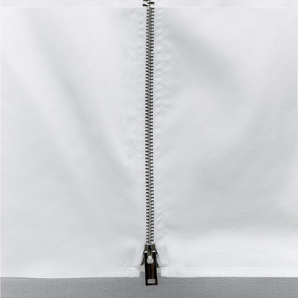 Zara NWT midi gabardine white zipper front collared dress - Picture 7 of 9